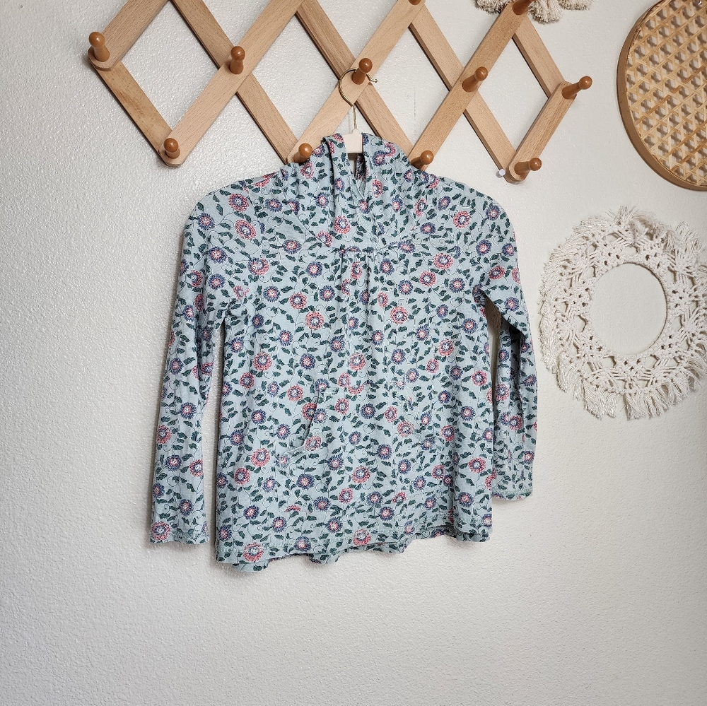 Tea Floral Hoodie Top Girls 8 Blue Long Sleeve Pullover 100% Cotton